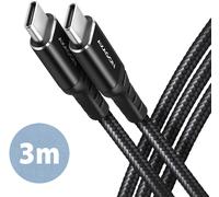 Cable de cargamento AXAGON BUCM-CM30AB USB-C <-> USB-C 2.0, 3m, PD 60W, 3A, ALU, braid, Negro