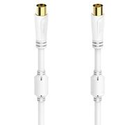 Cable de conexión de antena (5 m, Blanco, 100 dB, Clavija coaxial, acoplador coaxial, Contactos con chapado dorado)