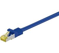 Cable de conexión RJ45 con cable raw CAT 7, doble blindaje, S-FTP hasta 600 Mhz, cable de cobre libre de halógeno, contactos dorados, 0,25 metro, azul