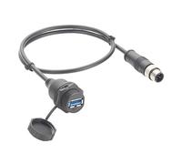 Cable de conexión USB 3.0 industrial IP67 USB A hembra a M12 de 5 pines B código macho, cable de mamparo de montaje en panel compatible con IFM EC2099 para módulo PDM360 NG, HMI, panel de control (1,5