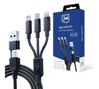 Cable de Datos 3MK 3 en 1 Lightning/microUSB/USB-C 1.5m Negro