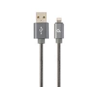 CABLE DE DATOS Y CARGA PREMIUM GEMBIRD 8 PINES METAL EN ESPIRAL, 1 M, GRIS (CC-USB2S-AMLM-1M-BG)