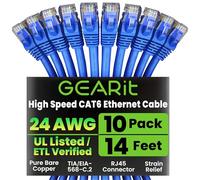 Cable de Ethernet GearIT, Paquete de 100, Cat 6 de Empalme snagless, 0,3 Metros, Cable RJ45 de Red LAN para Ordenador, Azul, Compatible con conmutador PoE de 5 Puertos Gigabit Azul 14 Feet (10-Pack)
