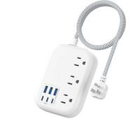 Cable de extensión con 3 tomas de corriente y puertos USB de 60 cm (2 pies)