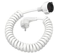 Cable de Extensión en Espiral 230V: 0.8 m a 3 m Cable Espiral de Contacto de Protección con Enchufe y Acoplamiento - Blanco