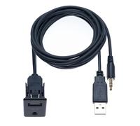Cable de Extensión Enchufe de Montaje USB 2.0 de 3.5 mm AUX Jack Socket para Automóvil 1M con Enrasado Adaptador para Integración el Panel de Instrumentos de Coche Barco Camión y Motocicleta (1 Metro)