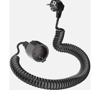 Cable de extensión espiral protector, extensible de 0,58 m a 2 m, IP20, 250 V 16 A, conector Schuko y acoplamiento, color negro.