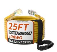 Cable de extensión impermeable SJTW, calibre 10/3, 15 A, 1875 W, 3 pines, cobre, amarillo ETL