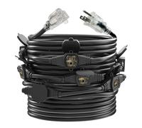 Cable de extensión para exteriores de 50 pies, cable SJTW 5-15R de calibre 12 macho a conector hembra, enchufe de 12 salidas espaciadas uniformemente, adecuado para escenarios o exteriores, cable de