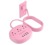 Cable de extensión rosa de 3 m, cable de extensión plano de 1625 W, lindo cable de extensión con 3 salidas AC, 4 USB (24W/4,8A), compacto para ordenador Kawaii, rosa