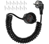 Cable de Extensión Schuko 0,75 m A 2 m Máx, Cable Espiral de Contacto de Protección Extensible, Cable Alargador Corto IP20(230V/16 A), Cable En Espiral Extensible, con Enchufe y Acoplamiento, Negro