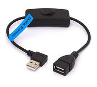 Cable de extensión USB con interruptor de encendido/apagado, ángulo de 90 grados, USB 2.0 macho a hembra, compatible con datos y alimentación para PC, TV, tiras LED (derecha)