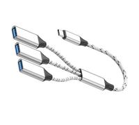 Cable de extensión USB tipo C, 3 adaptadores de puerto USB, Plug Play, reproducciones de vídeo, cable trenzado para smartphone, tablet, cable de carga