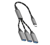 Cable de extensión USB tipo C, 3 adaptadores de puerto USB, Plug Play, reproducciones de vídeo, cable trenzado para smartphone, tablet, cable de carga
