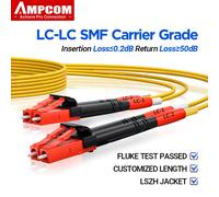 Cable de fibra AMPCOM LC a LC Cable de conexión de fibra óptica monomodo dúplex UPC 9/125μm, OS1/2 SMF 1/2/3/5/10/15 metros LSZH OFNR OD 3.0mm
