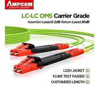 Cable de Fibra Óptica AMPCOM LC a LC UPC OM5, 100G Multimodo Dúplex, 50/125μm, OD 2.0mm, LSZH OFNR, 1-100 Metros OD 2.0mm