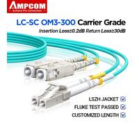 Cable de Fibra Óptica AMPCOM LC a SC UPC OM3, Multimodo Dúplex, 50/125μm, OD 2.0mm, LSZH OFNR, 1-100 Metros OD 2.0mm
