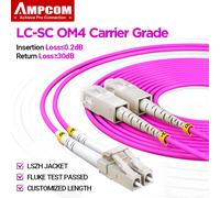 Cable de Fibra Óptica AMPCOM LC a SC UPC OM4, 40G Multimodo Dúplex, 50/125μm, OD 2.0mm, LSZH OFNR, 1-30 Metros OD 2.0mm