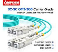 Cable de Fibra Óptica AMPCOM SC a SC UPC OM3, Multimodo Dúplex, 50/125μm, OD 2.0mm/3.0mm, LSZH OFNR, 1-100 Metros OD 3.0mm
