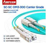 Cable de Fibra Óptica AMPCOM SC a SC UPC OM3, Multimodo Dúplex, 50/125μm, OD 2.0mm/3.0mm, LSZH OFNR, 1-100 Metros OD 2.0mm