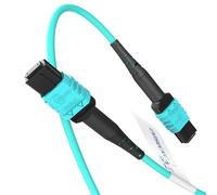 Cable de fibra óptica MPO a MPO (10 m, EMSECKO 12 núcleos, conector hembra tipo B, OM3, multimodo, MPO-MPO Patch Cord para sistema de cableado compatible con transceptor QSFP+ MTP), color azul