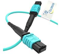 Cable de fibra óptica MPO a MPO (5 m, EMSECKO 12 núcleos, hembra tipo B, OM3, multimodo, fibra óptica, MPO-MPO Patch Cord para sistema de cableado compatible con transceptor QSFP+ MTP), color azul