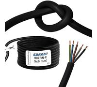Cable de goma flexible H07RN-F 5 x 6 mm² negro para estación de carga de pared, caja de carga para coche eléctrico, conexión a la estación de carga, 5 x 6 mm2 al metro exacto, en incrementos de 1