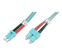 Cable de parche de fibra óptica, dúplex, conector LC > SC, multimodo OM3 turquesa