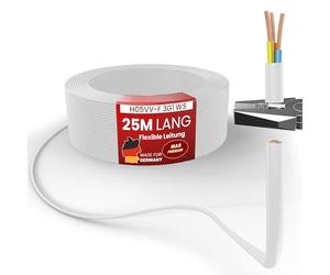 Cable de plástico flexible H05VV-F 3G0,75; 3G1; 3G1,5 o 3G2,5, color blanco, 25 m