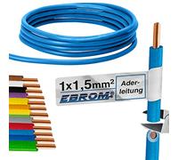 Cable de PVC, H07V-U 1,5 mm², color azul claro 10m/15m/20m/25m/30m/35m/40m/45m/50m/55m/60m hasta 100 m a elegir