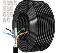 Cable de red de 60 m, Cat 6, cable de 60 metros, color negro, cable wifi, apantallado, cable de instalación, cable de conexión CCA FTP 23 AWG RJ45 Gigabit