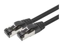 Cable de red negro de algodón Cat 6a, 2 m, color negro, 1 pieza cable de red de tela de algodón Cat 6 a cable Rj 45 LAN Ethernet 500 Mhz 10 Gb s - 1 x 2 m