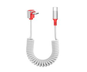 Cable de resorte de carga rápida PD100W, dos conectores tipo C, puerto de carga en ángulo de 90°, salida de corriente segura, dos bobinas de resorte tipo C, cable de datos
