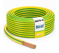 Cable de toma de tierra 5 m 6 mm² verde-amarillo flexible - Conductor unipolar de PVC H07V-K para instalaciones PV, línea de cableado, línea de instalación, hilo de cobre fino multifilar, conductor de