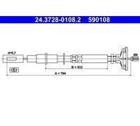 Cable del embrague 24.3728-0108.2 ATE para VW GOLF I Cabriolet GOLF I JETTA I