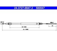 Cable del freno de mano 24.3727-0847.2 ATE para CITROËN LANCIA FIAT PEUGEOT
