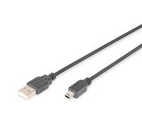 Cable Digitus de conexión USB 2.0 A macho a mini B macho, longitud de 1 m, negro