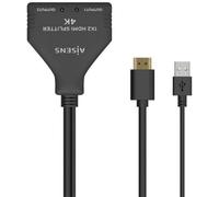 AISENS - A123-0654 - HDMI duplicador 4K@30Hz 1x2 con alimentación USB y cable, negro, 30cm