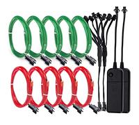 Cable EL, paquete de 2 luces LED de 5 x 3.3 pies, alambre electroluminiscente, luces de neón brillantes estroboscópicas para fiesta de baile, decoración de bricolaje con controlador (verde + rojo)