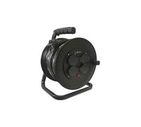 Cable eléctrico enrollable 50m con 4 tomas IP44, 3x1.5mm², 16A carrete extensible para uso exterior e interior