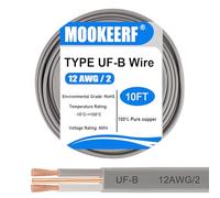 Cable eléctrico UF-B 12/2, calibre 12 de 10 pies, cable eléctrico de entierro directo 100 % cobre puro 12 AWG 2 conectores para alimentador subterráneo, lugares húmedos o corrosivos, interiores y