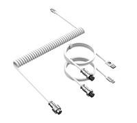 Cable en espiral C04 2iUSB C,USB-A a tipo C/tipo C a tipo C,enchufe de aviación de metal desmontable de 5 pines,cable de resorte de TPU extensible para teclado mecánico para juegos/PC/teléfono-Blanco