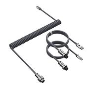 Cable en espiral C04 2iUSB C, USB-A a tipo C/tipo C a tipo C, enchufe de aviación de metal desmontable de 5 pines, cable de resorte de TPU extensible para teclado mecánico para juegos/PC/teléfono-gris