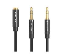 Cable Estéreo Vention BBOBY 2x Jack 3.5 Macho a Jack 3.5 Hembra 30cm Negro chapado en oro