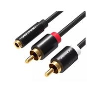 Cable Estéreo Vention VAB-R01-B200/ Jack 3.5 Hembra - 2x RCA Macho/ 2m/ Negro