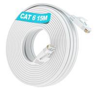 Cable Ethernet 15 Metros, Cable de Red Cat 6 15m Exterior Interior Cable Internet, Alta Velocidad Gigabit 1Gbps Cable LAN Largo Cable RJ45 Blanco Cable de Conexión Plano Network Cable para Módem Rúter