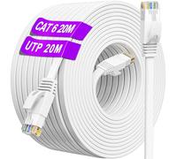 Cable Ethernet 20 metros, Cat 6 Cable de Red 20m Alta Velocidad Cable Internet Plano, Blanco Cable RJ45 250MHz 10/100/1000 Mbps, Exterior Interior Gigabit Network Cable LAN para Rúter Módem (20 Clips)
