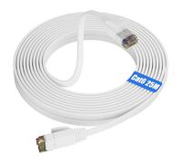 Cable Ethernet 25 Metros, Cable de Red Cat 6 25m Plano Cable Internet Blanco Largo Cable LAN, Alta Velocidad 10/100/1000 Mbits Gigabit Cable RJ45 Interior Network Cable para Módem Rúter (25 Clips)