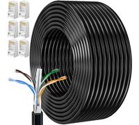 Cable Ethernet 25 Metros, Cat 6 Cable de Red Exterior FTP Blindado Cable a Granel Rj45 Network Cable Negro Cable Internet Alta Velocidad Cable Lan 250MHz Cabo de Rede para Enrutador Módem