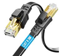 Cable Ethernet 3 Metros, Cat 8 Cable LAN de Alta Velocidad Plano, Cable de Red más rápido que Cat7a/Cat7, Cable de Internet con Conector RJ45, compatible con router, Modenm, Laptop, ideal para juegos